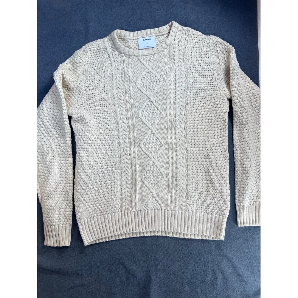 Old Navy Cream Cable Knit Crewneck Sweater Women Medium Off White Textured Knit